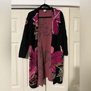 Chico's Black and Pink Floral Sweater